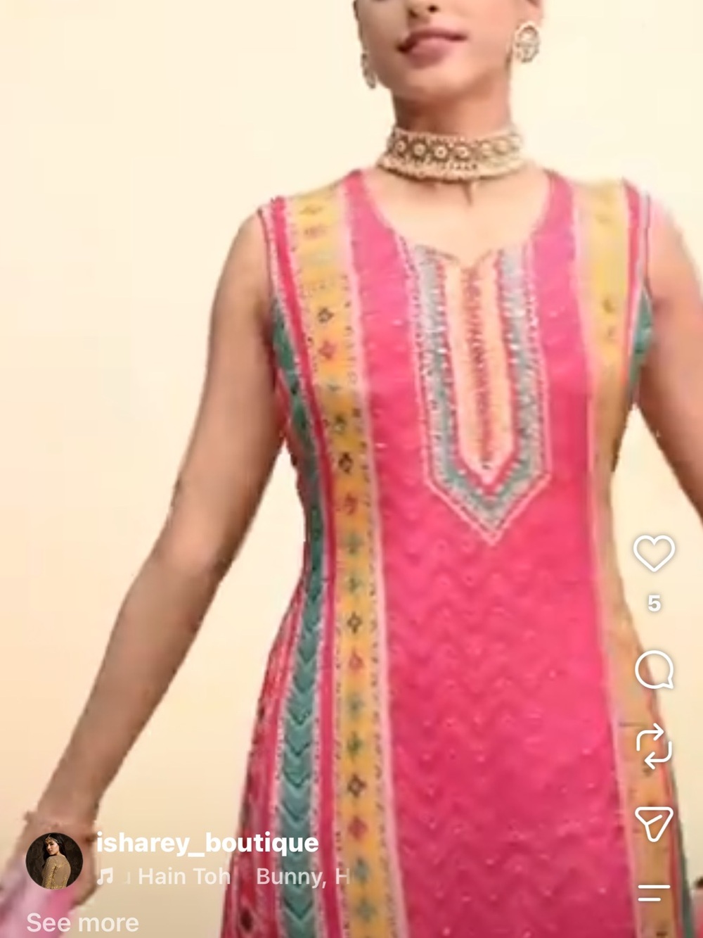 Sleeveless Pink Embroidered Women's crepe kurta set